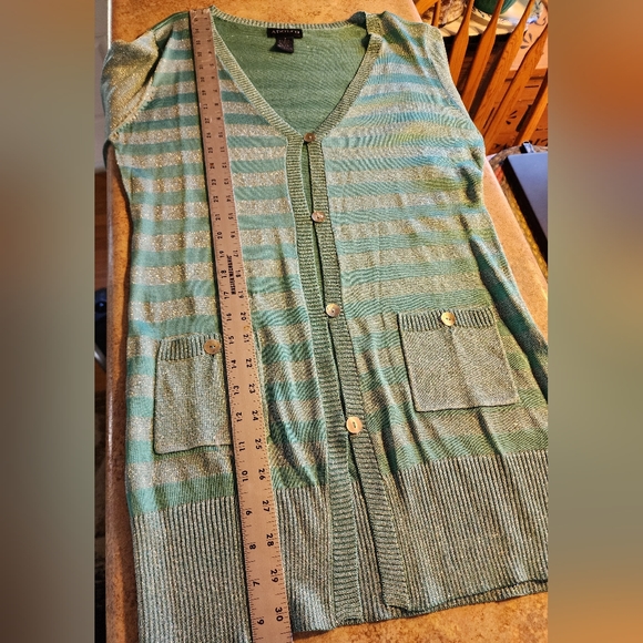 Adolfo Long Sleeve Mint Green/Silver Striped Cardigan Size S NWT - Picture 9 of 9